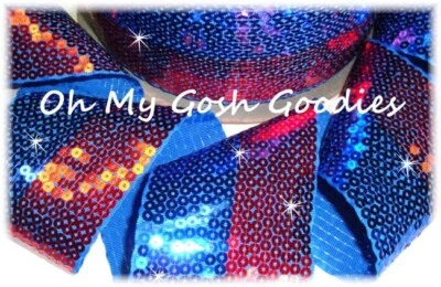 RED & ROYAL BI STRIPE 3" SHINY SEQUIN SPARKLE GLITZ BLING METALLIC RIBBON 5YARD