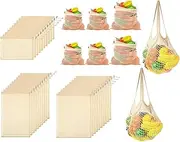 Shappy 32 Pcs Reusable Produce Bags Grocery Kit Food Storage Include 30 Pcs Organic Cotton Mesh Produce Bags and 2 Pcs Long Handle Cotton String Bags for Fruit Vegetable