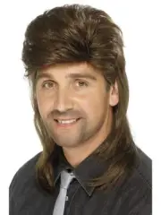 Mullet Wig Brown White Trash Hillbilly Adult Mens Halloween Costume Accessory