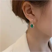 [Inateannal] Vintage Emerald Crystal Drop Earrings Green Cz Dangle Earrings Emerald Gem Square Earrings Gold Rhinestone Stud Earrings Jewelry for Women and Girls