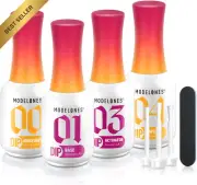 Dip Powder Liquid Set, 4+4 Pcs, Base Coat, Top Coat, Activator, Brush Saver