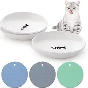 Dorakitten Ceramic Cat Food Plates for Wet Food, Wide Bowls to Stress Relief of Whisker Fatigue Cat Dishes, Shallow Bowls for Kittens and Small Animals with Non-Slip Mat