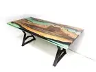 Custom Green Epoxy River Table Top – Walnut Wood Epoxy Dining Table – Handmade a