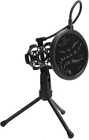 Microphone Anti‑Spray Dual Layered Filter Mesh Kit, Detachable Foldable Flexible Gooseneck Microphone Wind Screen with Desktop Tripod Stand