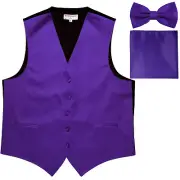 New Men's formal Slim Fit Tuxedo vest Waistcoat_bow tie & hankie purple wedding