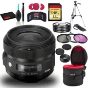 Sigma 30mm f/1.4 DC HSM Art Lens for Nikon F +Cleaning Kit, Tripod, 32GB Memory,