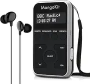 MangoKit MP1 + Portable Pocket DAB Radio DAB/DAB+, Personal FM Radio with Headphones, Sports DAB Radio with Lockable Buttons, Rechargeable Battery, 20 Presets W/Display, Black and Silver