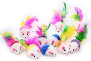 CYPENG 20 Pieces of Furry cat Toys Squeaky Mouse rattles catching mice pet Toys with Feather Tails (Random Colors)