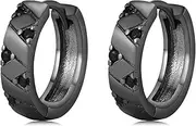 [Suiknsn] Hoop Earrings for Men 925 Sterling Silver Black Earrings, Small, Sterling Silver Zircon, Zircon