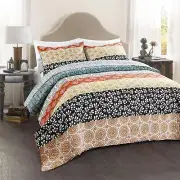 Lush Decor Bohemian Striped Quilt Reversible 3 Piece Colorful Boho Design Beddin