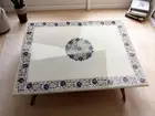 48" White Square Marble Coffee Table Lapis Floral Marquetry Inlay Arts Home Deco