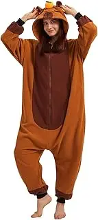 [AMAMHAHAVA] Cute Capybara Onesie Pajamas Adult Halloween Onesie Pajamas with Orange Hood