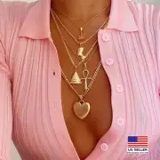 Fashion Women Layered Necklace Heavy Retro Pharaoh Pyramid Cross Love Heart 1666