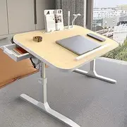 USB Laptop Desk for Bed Foldable Table with Storage Drawer and Bookshelf Height Adjustable Rotatable Overbed Table