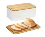 White Bread Box for Kitchen Countertop, Bread Box White W Cutting Board Lid