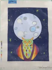 Zecca Needlepoint ‘Big Moon Owl’ Handpainted Canvas / 18 mesh