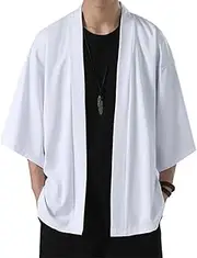 [ChangNanJun] Solid Drop Shoulder Japanese Kimono Cardigan Yukata Men's Open Front Cardigan Cloak