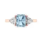 3 Emerald Cut Trillion 3 stone Blue Promise Wedding Ring 14k Rose Solid Gold