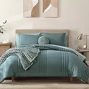 Monbix Comforter King Size, 7-Piece Bed in a Bag Bedding Sets Peacock Blue, All Seasons Lightweight & Fluffy Bed Set King - with Comforter, Sheets, Pillowcases & Shams (Dark Green, King, 102"x90")