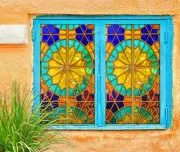 3D Yellow Pattern O21 Window Film Print Sticker Cling Stained Glass UV Block Fa