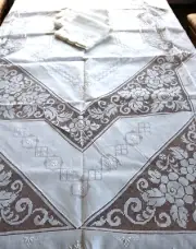 Italian Point Venise Linen Tablecloth Hand Needle Lace Floral Embroidery Napkins