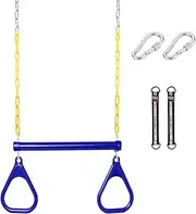 Trapeze Swing Bar Rings, VIsuIvit Children's Steel Trapeze Swing Bar with 120cm (47.24in) Swing Chains and Locking Straps, Outdoor Swing Set Playground Accessories Gym Rings for Kids (Blue)
