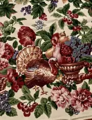 THANKSGIVING TURKEY Tablecloth Vintage Wilton Court 100% Cotton Square 52”x 52”