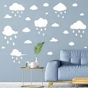 Large White Clouds and Raindrops Wall Decals, Removable Vinyl DIY Peel and Stick Big Clouds Wall Stickers for Children Baby Kids Boys Girls Bedroom Nursery Decor (White)