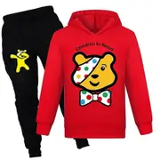 Children In Need Tracksuit Kids Boys Girls Pudsey Bear Dotted Hooded Sweatshirt Pullover Hoodie Jogging Pants Set Casual Sport Suit Red 9-10 Years