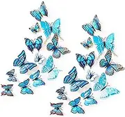24PCS Butterfly Wall Decal, Removable Refrigerator Magnets Mural Stickers, 3D Wall Stickers for Kids Home Room Art Decorations Wall, Double Wings - Blue