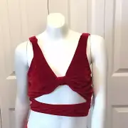 Kandi Kouture Womens Red Velvet Dance Cut Out Bra Top Size TM