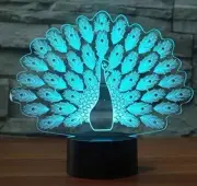 3D LED Illuminating Peacock Holographic Table Decor Night Light