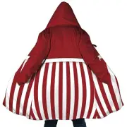 Personalized Hooded Cloak Coat, Red Christmas Striped Color Block Cloak Coats
