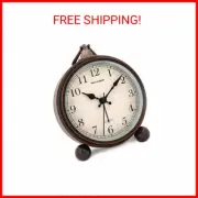 Peakeep 4" Small Battery Operated Antique Retro Analog Alarm Clock w/ Contour Li