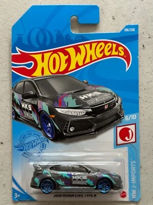 Hot Wheels 2018 HONDA CIVIC TYPE R FK8 HKS J-Imports with Protector JDM