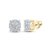 14kt Yellow Gold Womens Round Diamond Circle Frame Cluster Earrings 1.00 Ct