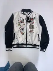 Six Bunnies Girls Kids Varsity Bomber Jacket Retro Rockabilly Coat NWT Size10-12