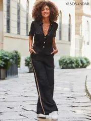 Sosandar Black Side Stripe Button Front Jumpsuit (F93650) | $173