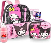 SANRIO My Melody and Kuromi Backpack with Lunch Box Set - Bundle with 16” My Melody & Kuromi Backpack, Lunch Bag, Water Bottle, Stickers, More | Hello Kitty and Friends Backpack for Girls