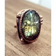Labradorite butterfly rainbow crystal copper Ring handmade size 6 metalwork