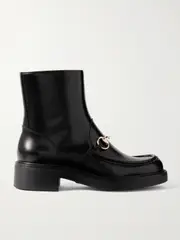 [Gucci] Gucci - Horsebit-embellished Patent-leather Ankle Boots - Black - IT38 IT 38 Black