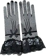 [SAFIGLE] 2 Pairs Elegant Wedding Gloves Stretchy Lace Knitted Bridal Dress Accessories White Black for Engagements Parties Prom and Special Occasions