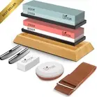 4 Grit Whetstone Knife Sharpening Kit Flattening Stone Strop Base