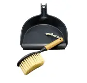 Natural Bamboo Brush and Gray Dustpan with Rubber Lip Set Household Cleaning New