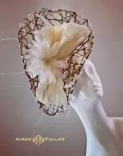 Bridal Fascinator Kentucky Derby Hat Vanilla Cream Brown Big Royal Ascot Hat