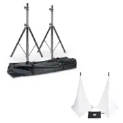 ADJ Two ACCU STAND speaker stands + bag & 2-pack 3-side speaker scrims (White)
