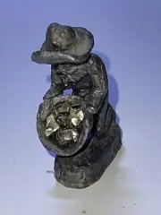 Vintage Pewter Miner Panning for Gold Figure Fools Gold - Pyrite In Pan RARE