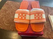 Tory Burch Double T Jacquard Slide ash white/ carrot, size 7.5,BNIB, msrp$228