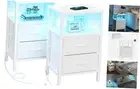 LED End Table with Charging Station, Nightstand with Cloth Drawer, Side Table