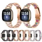 For Fitbit Versa 3/Sense Resin Strap Bling Rhinestone Stainless Steel Watch Band